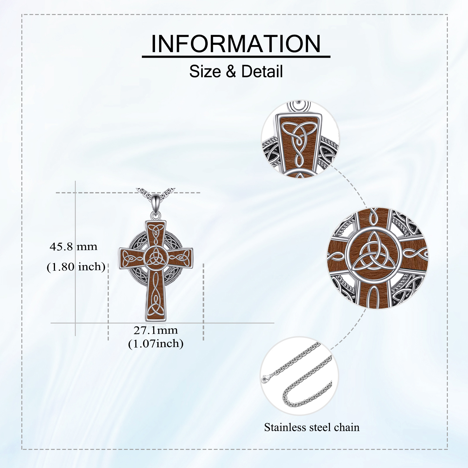 Women's 925 Sterling Silver Wooden Celtic Cross Necklace